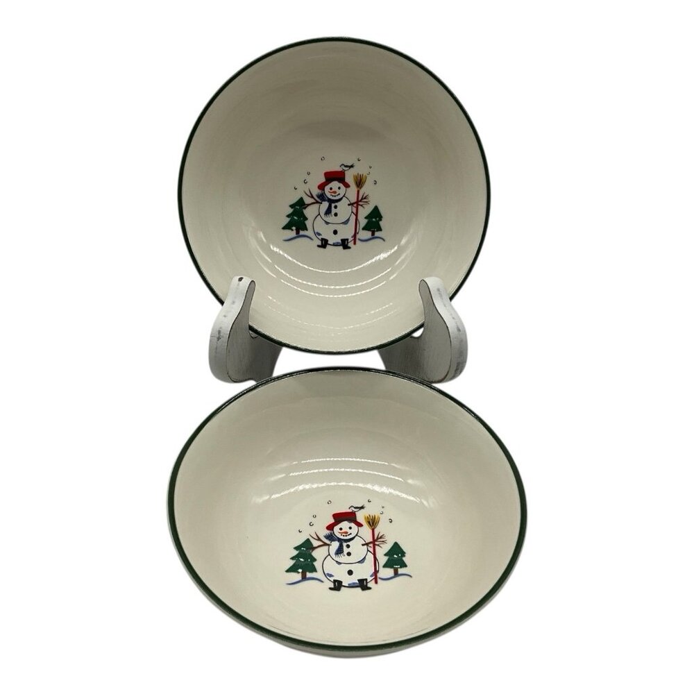 Pfaltzgraff Snow Village Stoneware Soup/Cereal Bowl Whimsical Christmas Set of 2